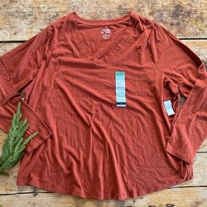 Terra & Sky Rust V-Neck Long Sleeve Top